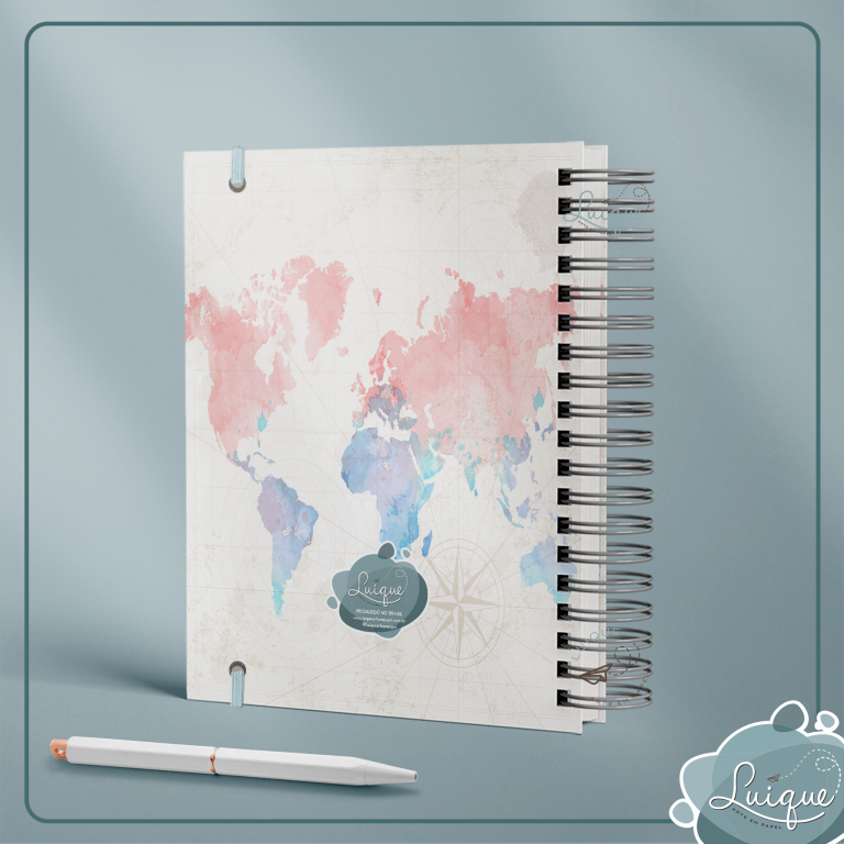 Planner (Mapa Mundi Pink and Blue) Luique Arte em papel