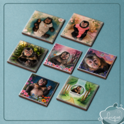 Kit c/ 7 azulejos c/ imã (INSTITUTO OLIVIA - FLORESTA, BARRIGÃO, OLHAR, SORRISO, PLENITUDE, FLORESCER e SAPECA)